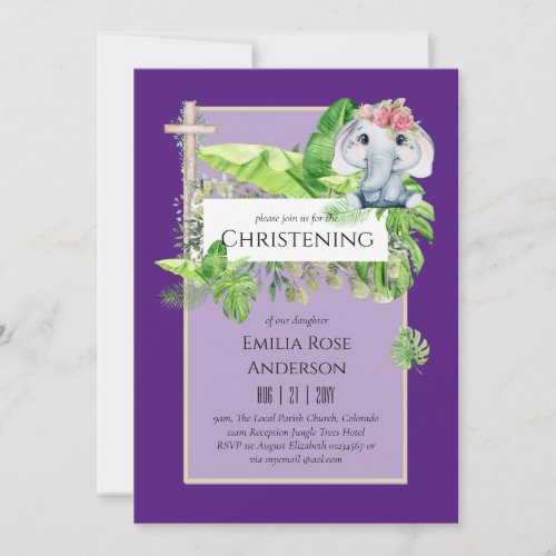 Baby Elephant CHRISTENING Invite for Girls Jungle