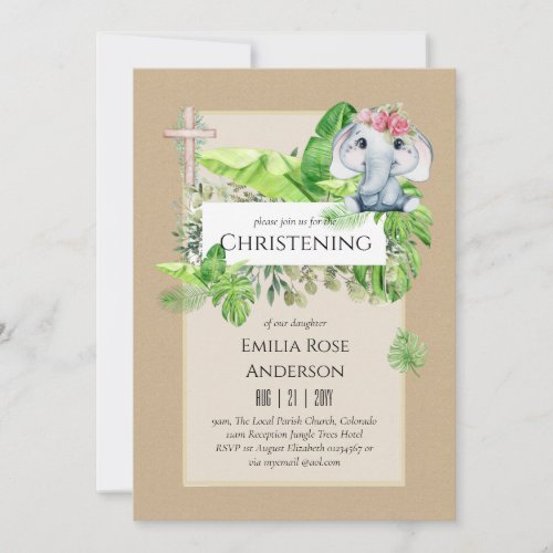 Baby Elephant CHRISTENING Invite for Girls Jungle