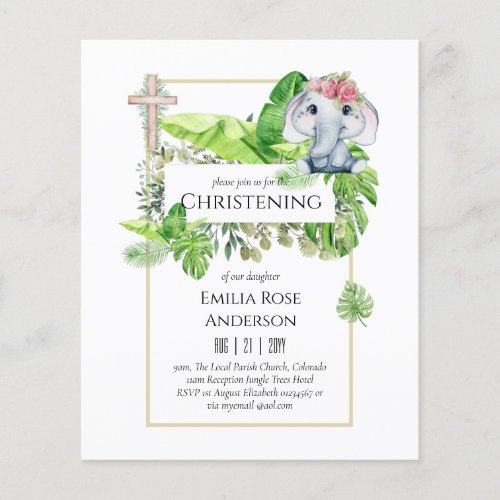 Baby Elephant CHRISTENING Invite for Girls Jungle Flyer