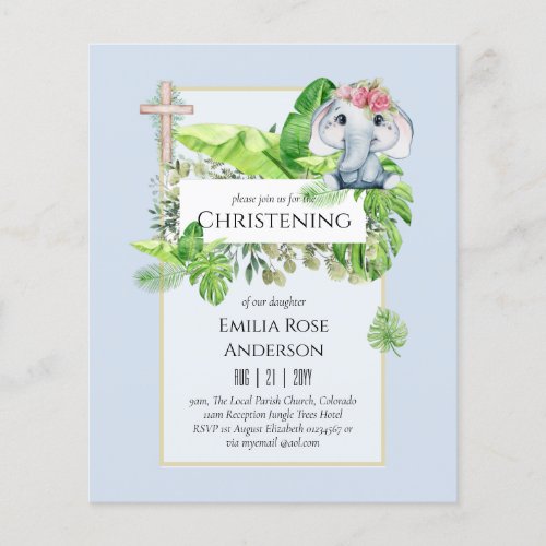 Baby Elephant CHRISTENING Invite for Girls Jungle Flyer