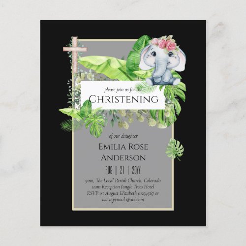 Baby Elephant CHRISTENING Invite for Girls Jungle Flyer