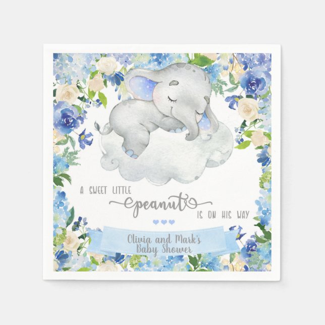 Baby elephant & cloud baby shower napkins. napkins (Front)