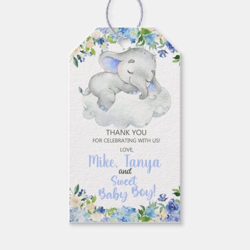 Baby elephant  cloud baby shower thank you tags gift tags