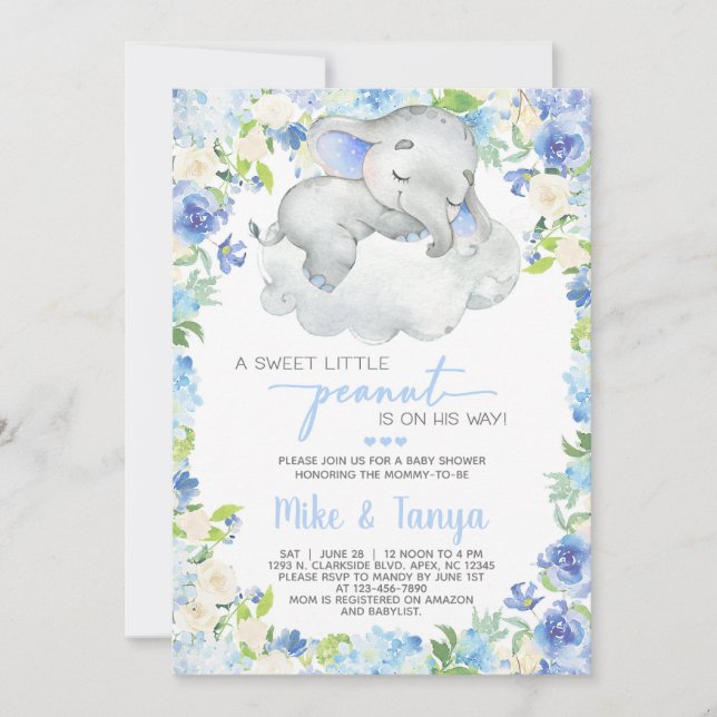 Baby elephant & cloud boy baby shower invitation.  invitation (Front)