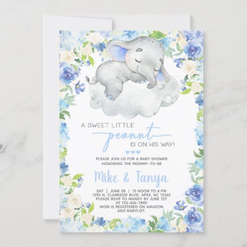 Baby elephant  cloud boy baby shower invitation  invitation