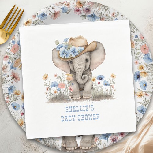 Baby Elephant Cowboy Western Boho Wildflower  Napkins