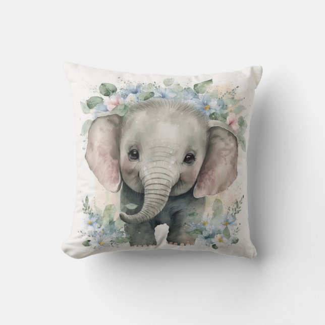 Baby Elephant Custom Throw Pillow (Front)