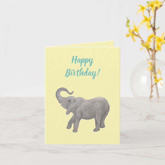 Baby Elephant Customizable Card (Yellow Flower)