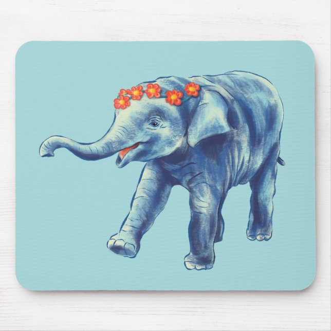 Baby Elephant Cute Blue Kids Mouse Pad (Front)