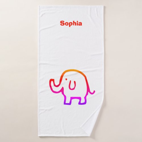 Baby Elephant Cute Girls Boys  Name Custom White Bath Towel Set