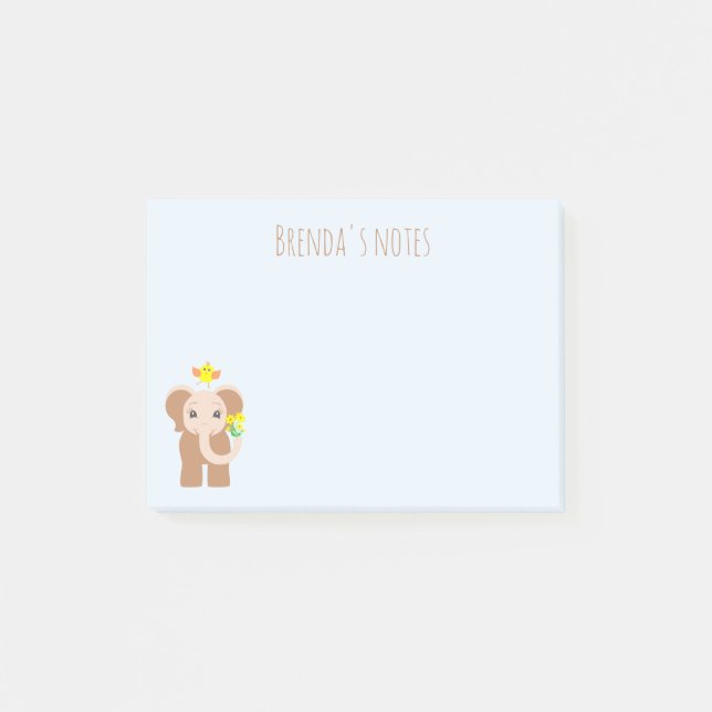 Baby Elephant Dancing Bird Yellow Flowers 4x3 Post-it Notes (Front)