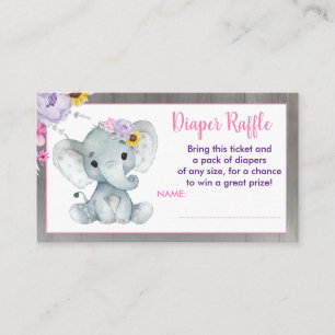 Baby Elephant diaper raffle Purple Pink Yellow Enclosure Card