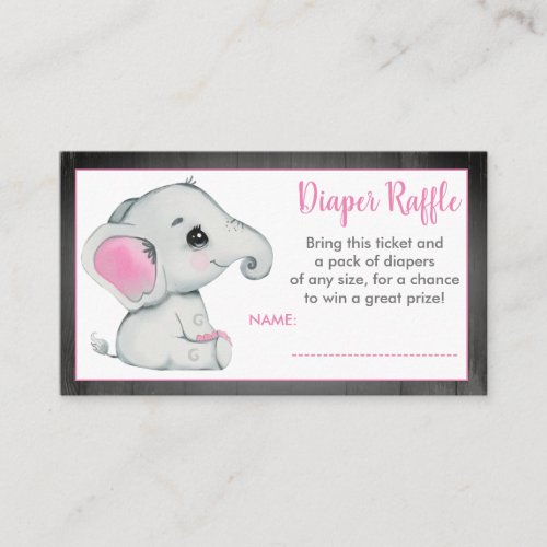 Baby Elephant diaper raffle ticket Its a Girl Pin Enclosure Card