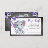 Baby Elephant diaper raffle ticket Purple Floral Enclosure Card (Front/Back)
