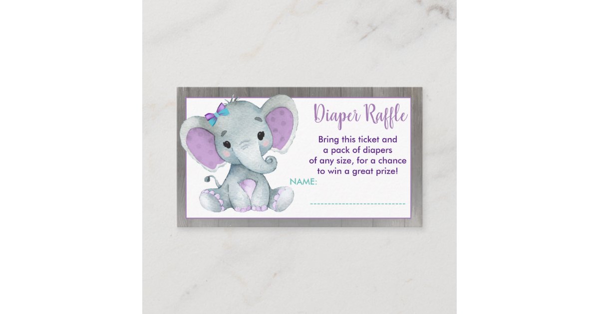 baby elephant diaper raffle ticket purple teal enclosure