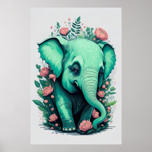 Baby Elephant Digital Painting Poster