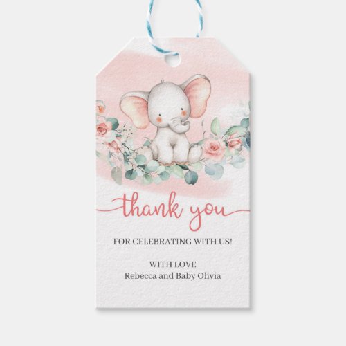 Baby elephant eucalyptus wreath baby shower gift tags