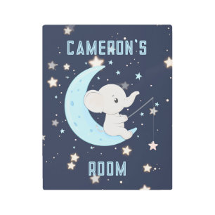 Baby Elephant Fishing 4 Stars Metal Wall Art