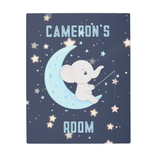 Baby Elephant Fishing 4 Stars Metal Wall Art