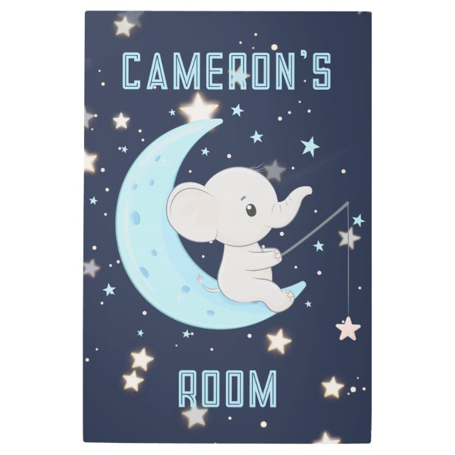 Baby Elephant Fishing 4 Stars Metal Wall Art (Front)