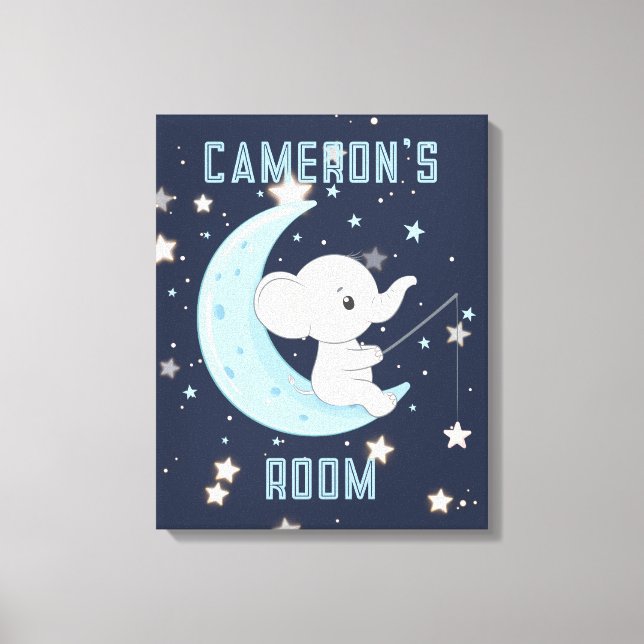 Baby Elephant Fishing 4 Stars Stretched Canvas (Front)