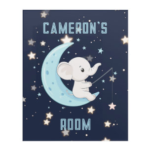 Baby Elephant Fishing 4 Stars Wall Art