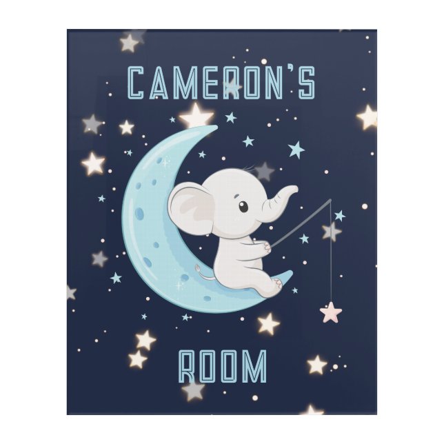 Baby Elephant Fishing 4 Stars Wall Art (Front)