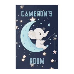 Baby Elephant Fishing 4 Stars Wall Art