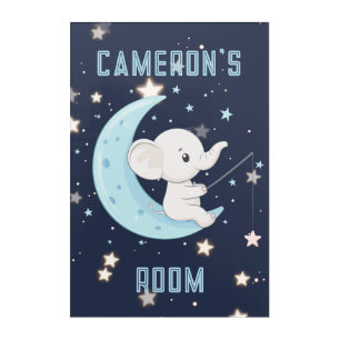 Baby Elephant Fishing 4 Stars Wall Art
