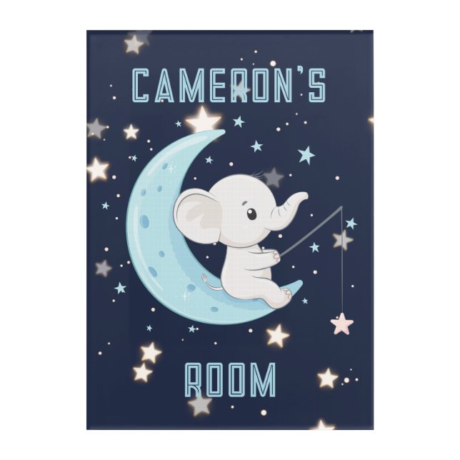 Baby Elephant Fishing 4 Stars Wall Art (Front)