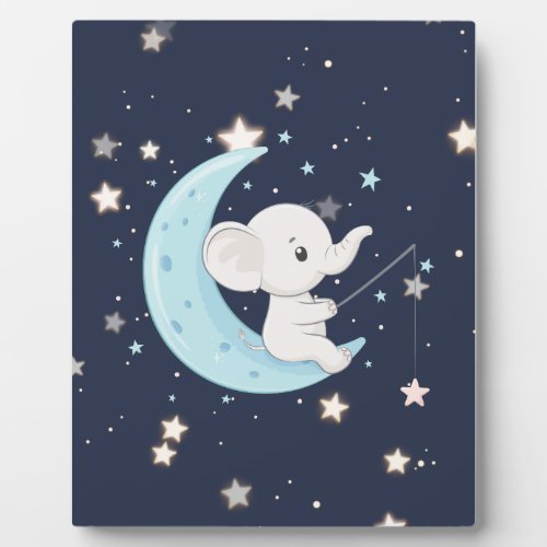 Baby Elephant Fishing For Stars Tabletop Plaque