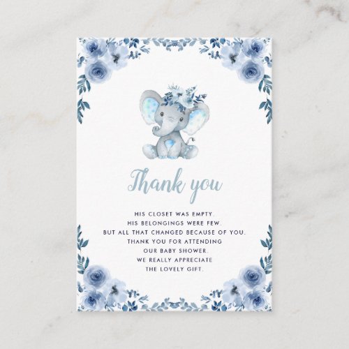 baby elephant floral baby shower thank you card