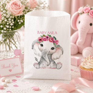 Baby elephant floral pink favor bag
