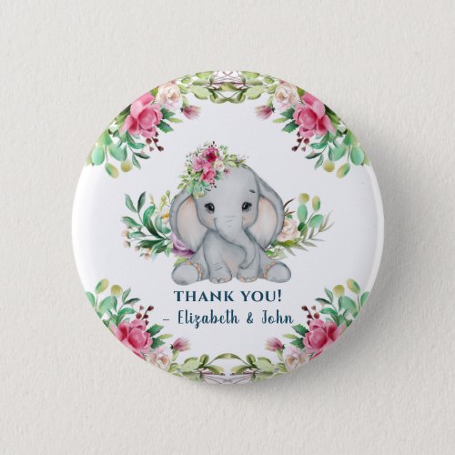 Baby Elephant Flower Baby Shower Thank You Button
