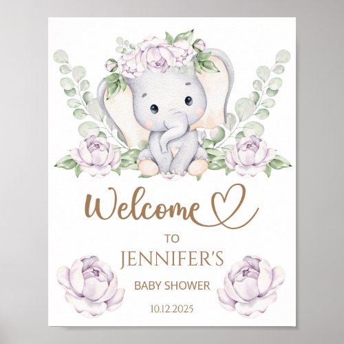 Baby Elephant  Flower Baby Shower Welcome  Poster