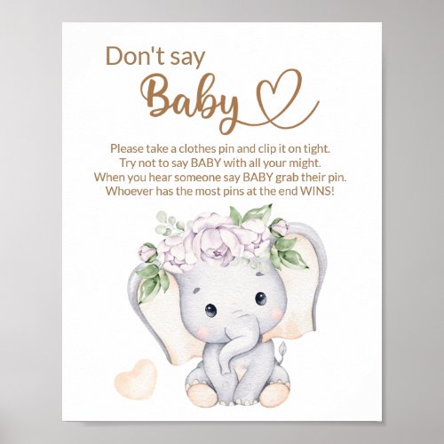 Baby Elephant  Flower Watercolor Baby Shower Poster
