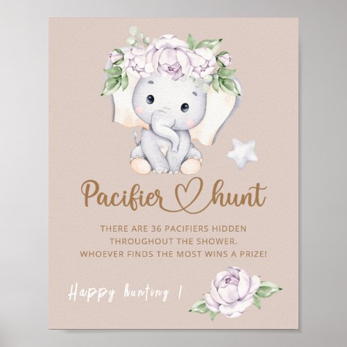 Baby Elephant  Flower Watercolor baby shower Poster