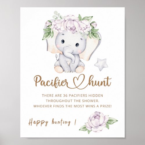 Baby Elephant  Flower Watercolor baby shower Poster