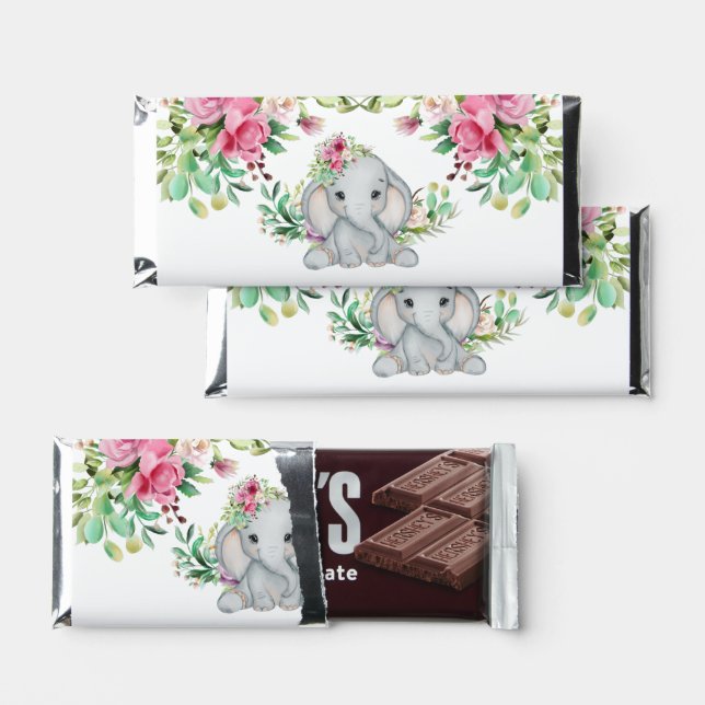  Baby Elephant Flowers Baby Shower Hershey Bar Favors (Front)