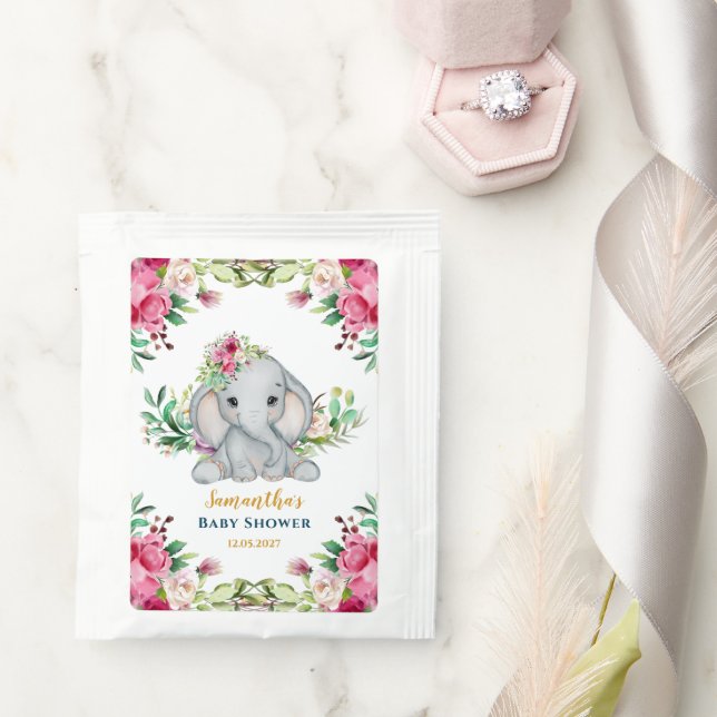  Baby Elephant Flowers Baby Shower Tea Bag Drink Mix (Wedding)