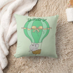 Baby Elephant Flying in Balloon Gender Neutral Throw Pillow