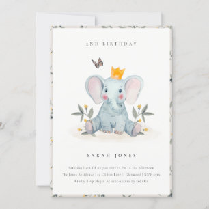 Baby Elephant Foliage Any Age Birthday Invite