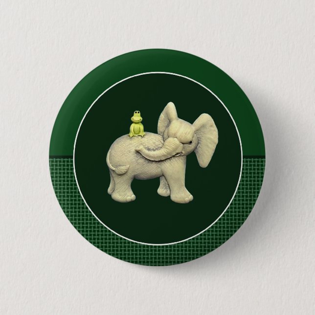 Baby Elephant & Frog Pinback Button (Front)