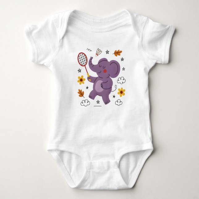 Baby elephant fun play  baby bodysuit (Front)