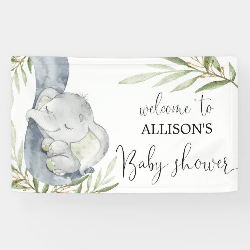 Baby elephant gender neutral baby shower backdrop banner