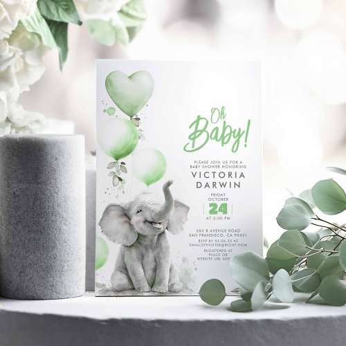 Baby Elephant Gender Neutral Cute Baby Shower Invitation