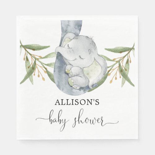 Baby elephant gender neutral watercolor napkins