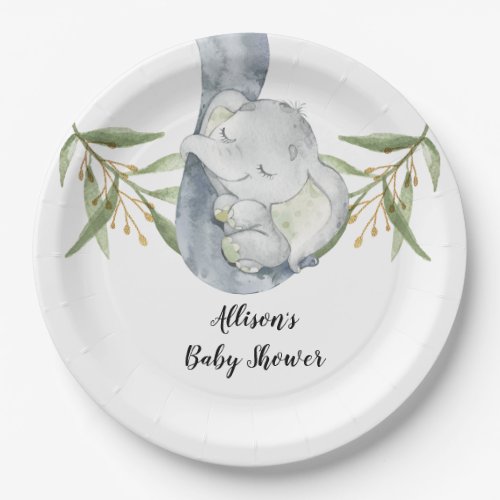 Baby elephant gender neutral watercolor paper plates