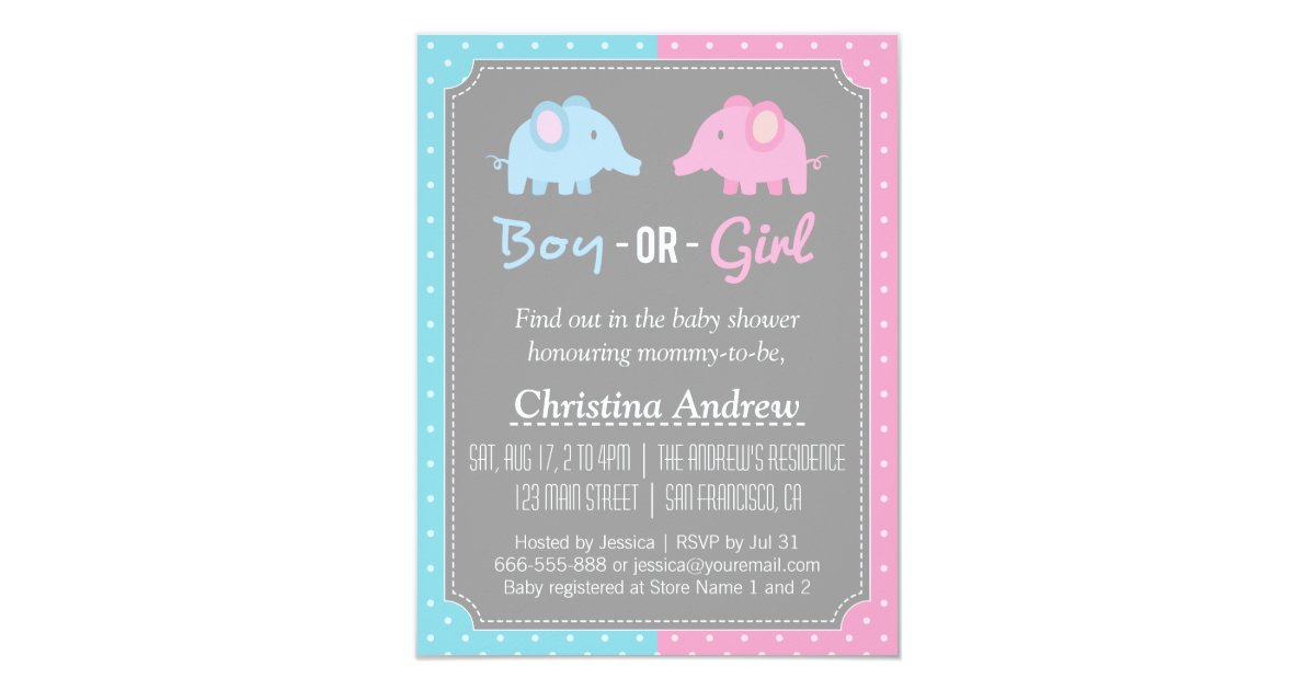 Baby Elephant Gender Reveal Baby Shower Party Invitations Pick your favourite gender reveal party invitations from our amazing selection of designs today! babyfavors4u