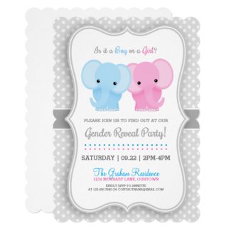 Baby Elephant Gender Reveal Party Card